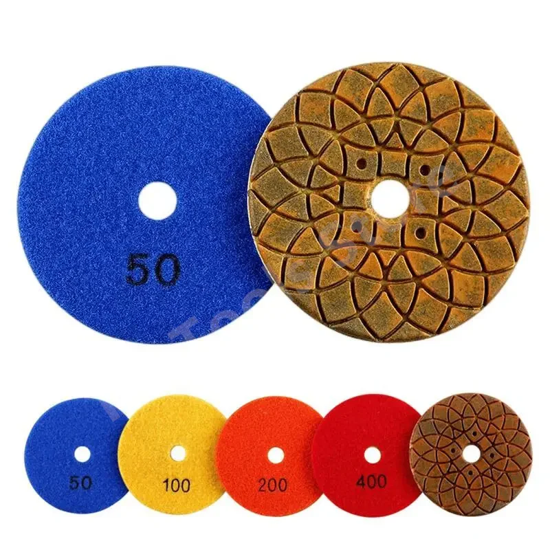 

4PCS 4Inch 100mm Diamond Polish Pads Wet Copper Bond Polishing Pad Tools for Granite Marble Stone Lotus typ Grinding Disc