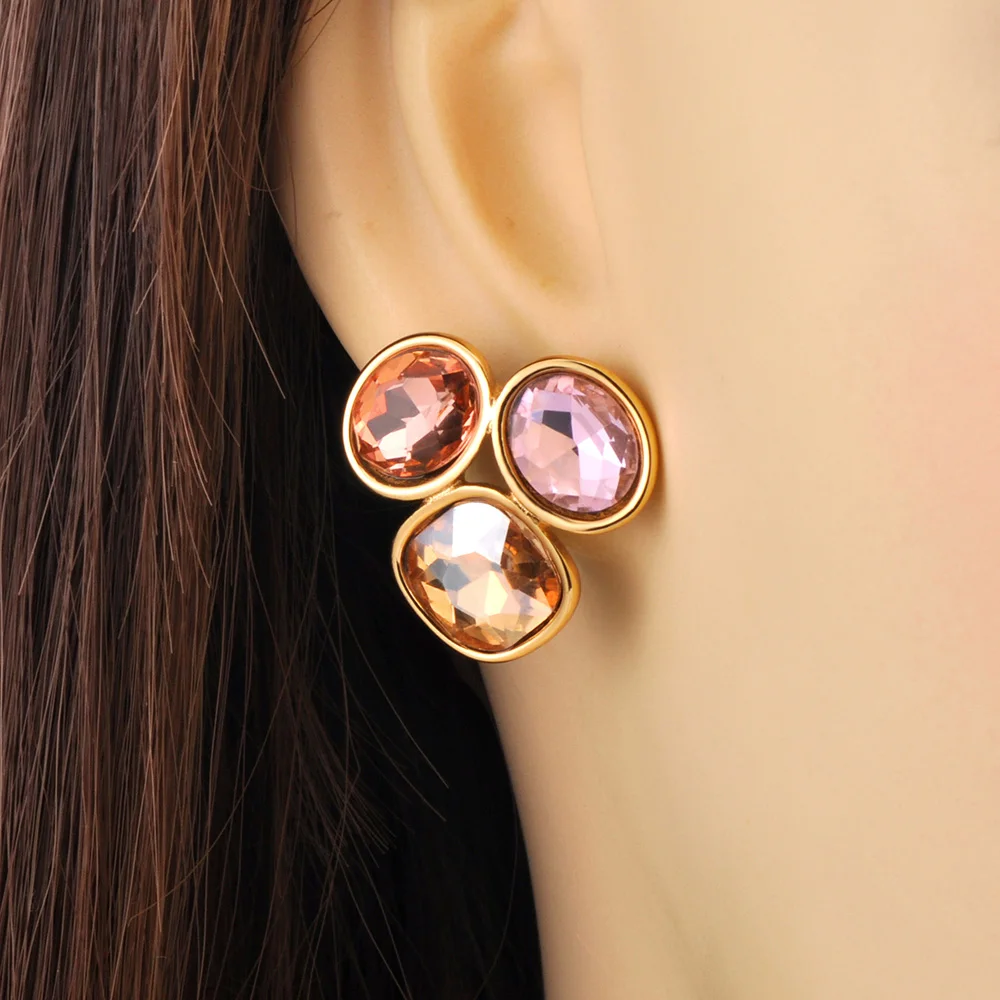 Lokaer Stainless Steel Colorful Cubic Zirconia Stone Stud Earrings 18k PVD Plated Waterproof Fashion Daily Women Jewelry E24203