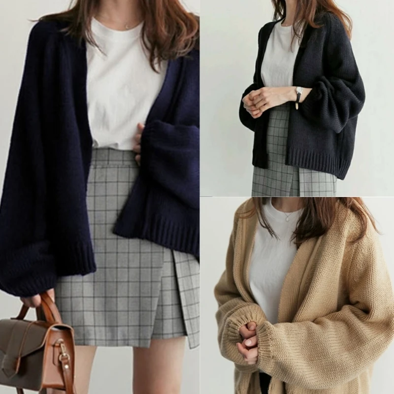 

Women Autumn Open Front Knit Cardigan Solid Color Casual Loose Sweater Female Girls All-match Long Sleeve Outwear Coat Jacket