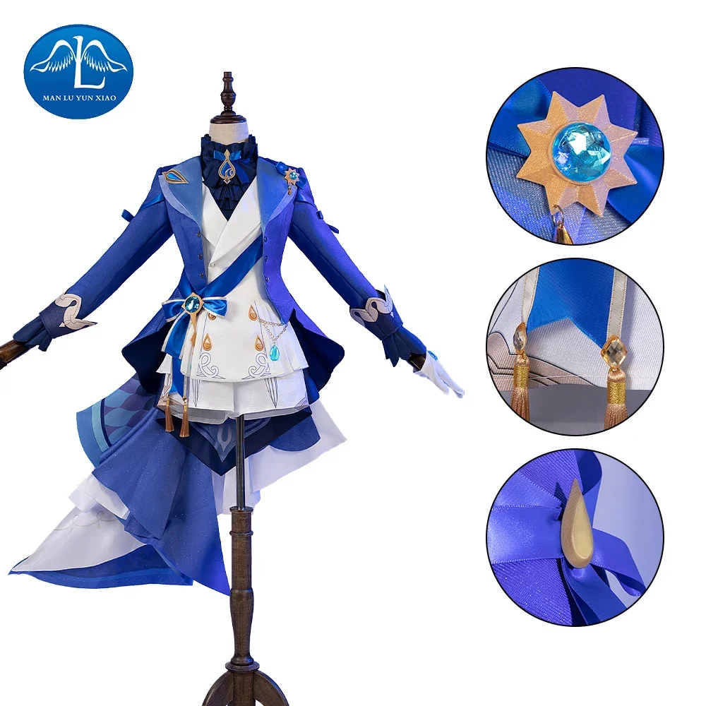 

Genshin Impact Furina Cosplay Cusotm Blue Battle Suit Halloween Anime Game Focalors Cosplay Coat Tops Pants For Women Custom