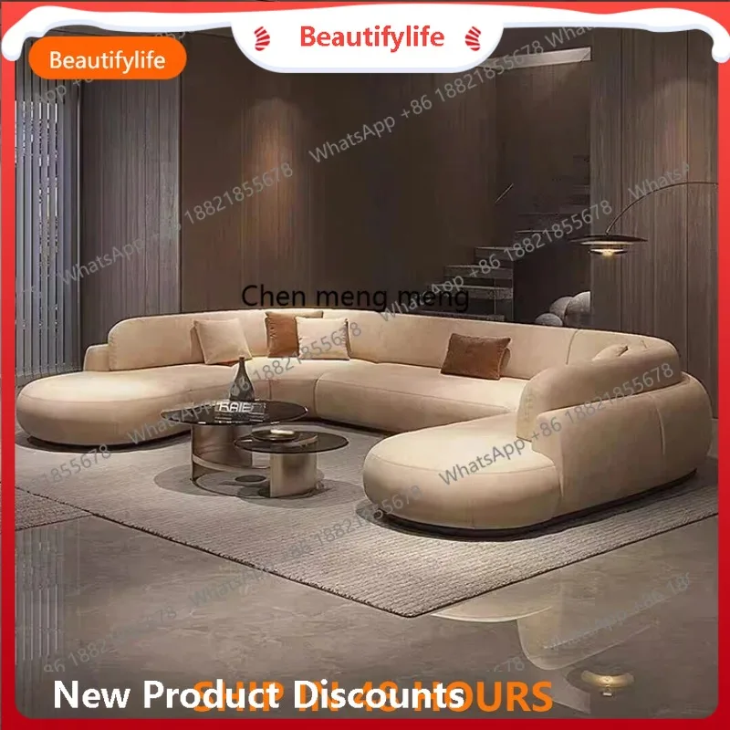 

H New, curved matte cloth sofa large flat layer simple modern living room large small sofa