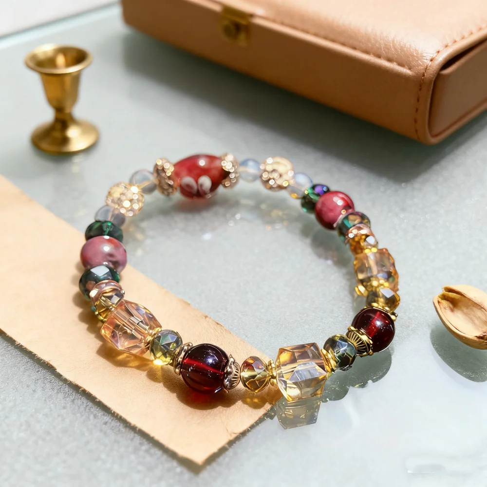 

Fashion Jewelry Boho style Handcrafted Rainbow Crystal Bracelet Purple Glass Beads Gift for Girls and Women Creativity Boost