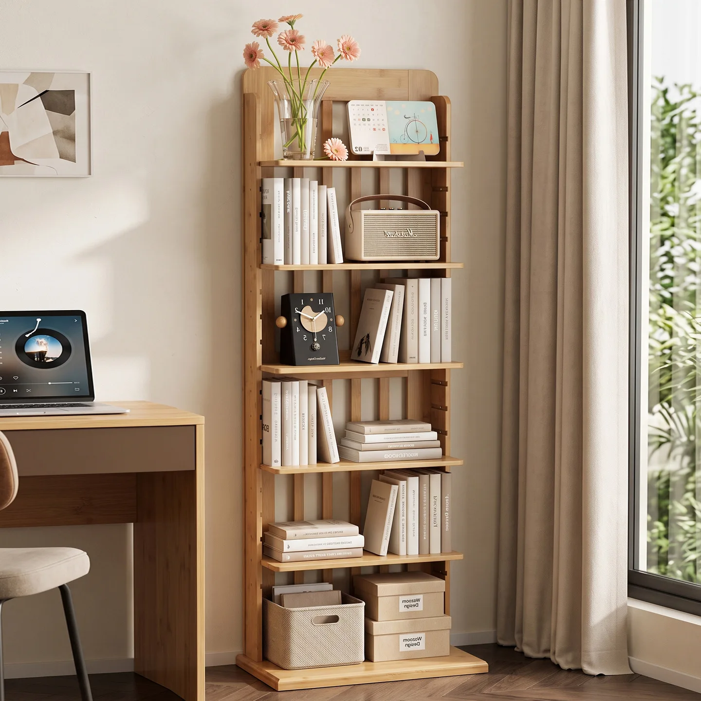 Home multi-layer storage rack, adjustable bookshelf, floor to ceiling shelf, wall storage cabinet, flower rack, snack rack