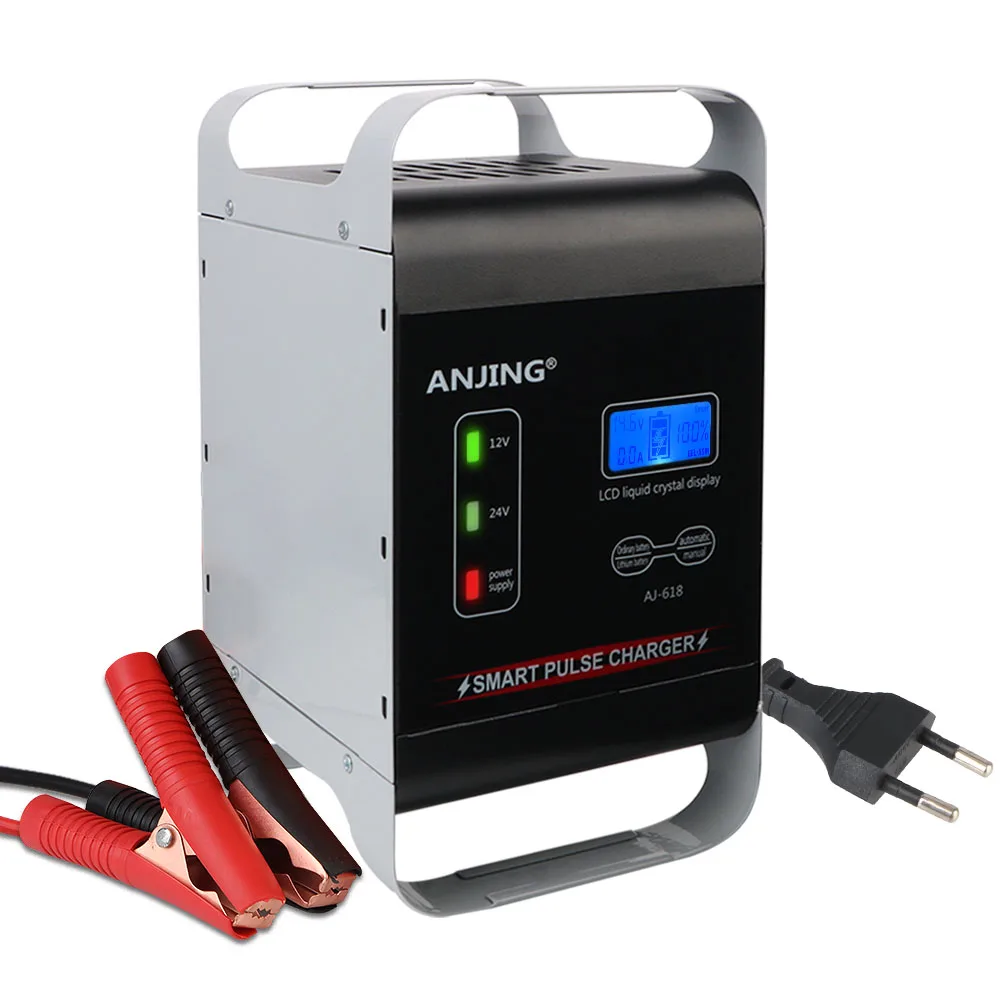 For Lithium Lead Acid Batteries Pulse Repair High Power Intelligent 12V/24V Fully Automatic Car Battery Charger EU Plug 600W