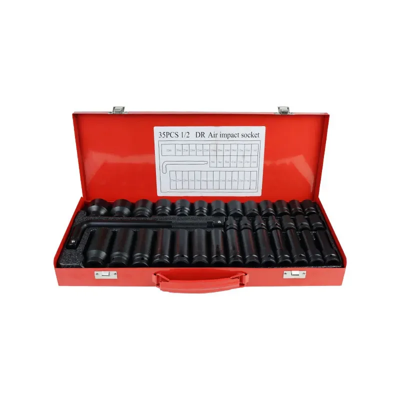 

35-Piece Set 1/2 Pneumatic Hexagon Extended Wind Cannon Sleeve Rotator Steam Engine Repair Kit Tool Set