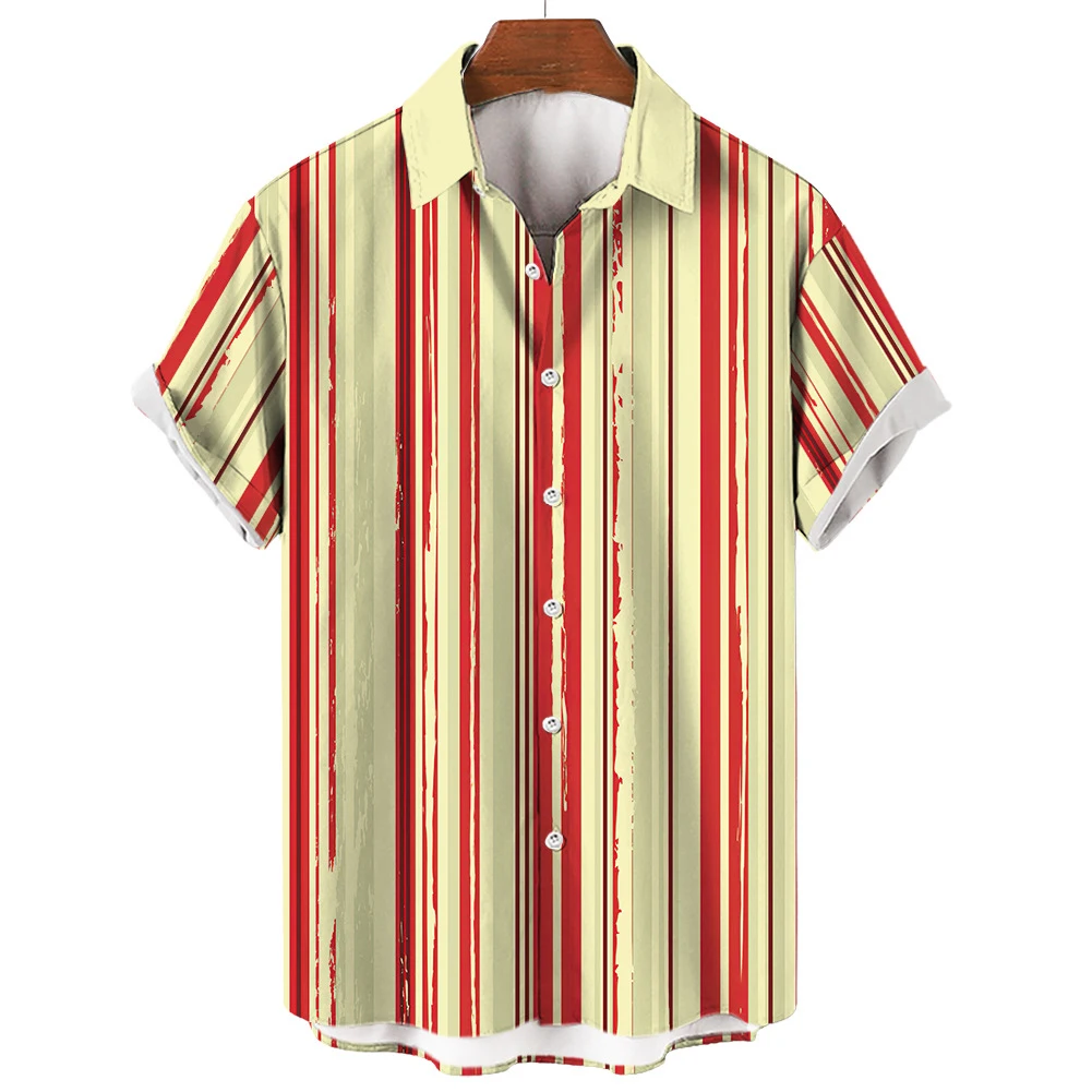 

Tops Shirt Polyester Retro Shirts Short Sleeve Stripe Beach Blouse Button Down Casual Collared Hawaiian Casual