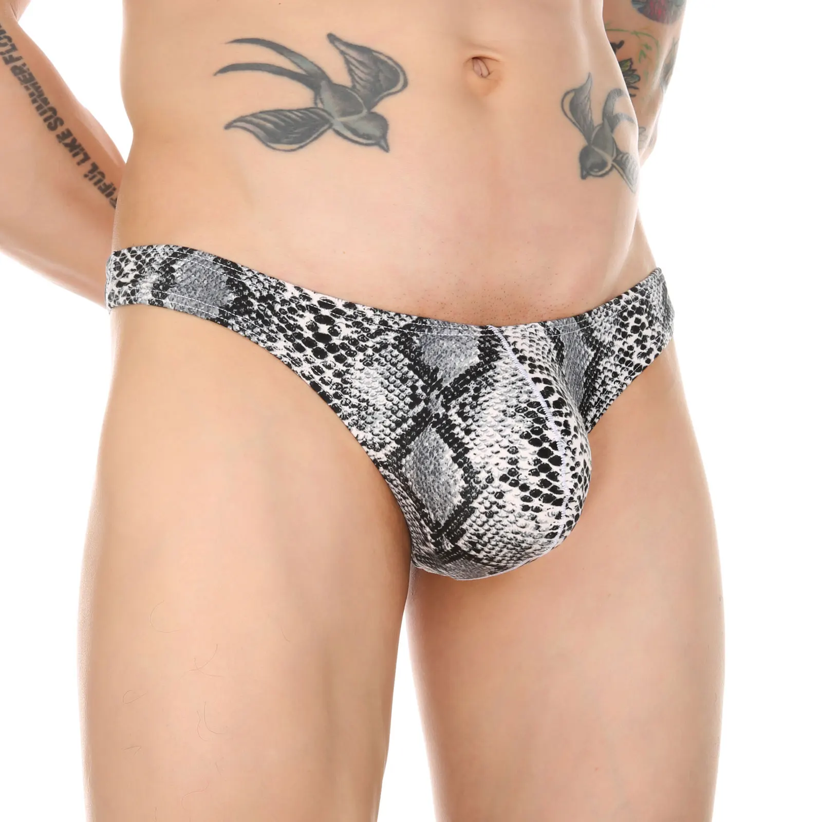 CLEVER-MENMODE Heren Slipje Slang Huid Strings Ondergoed Sexy Onderbroek Lage Taille Elastische Tanga Hombre G String