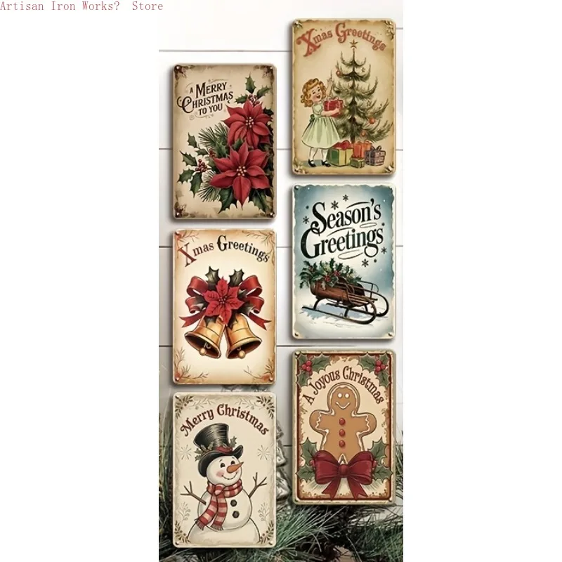 Vintage-Weihnachts-Metallschilder, lustiges Feiertags-Wandkunst-Set für Zuhause, Bar, Hotel, fertig zum Aufhängen und Feiern!