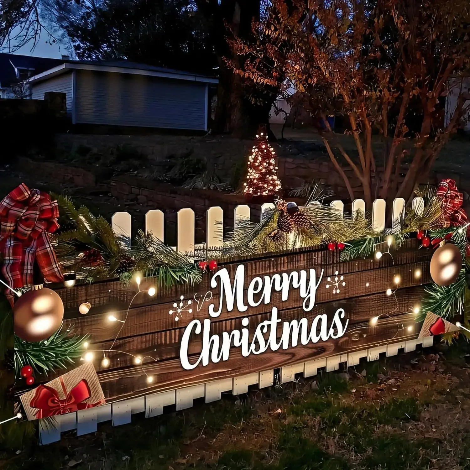 VIKAMA Frohe Weihnachten Hängebanner Familie Urlaub Party Sammeln Hof Garten Zaun Weihnachtsdekorationen