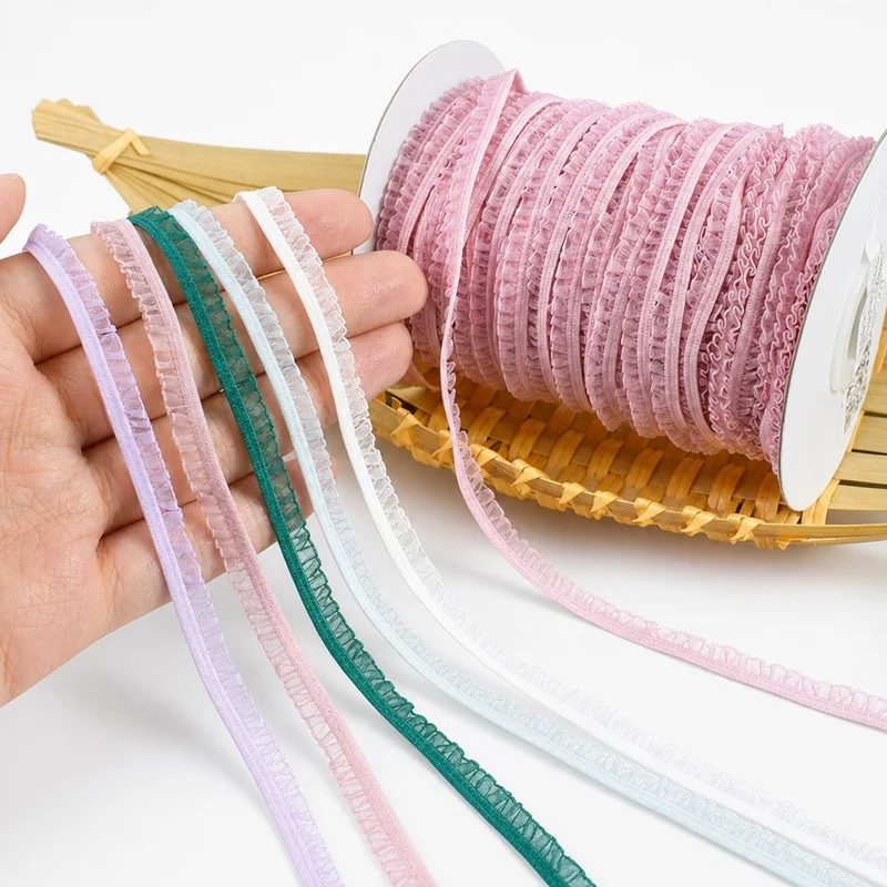 6mm 20/45Meters Pleated Elastic Bands Stretch Lace Ribbons Sewing Rubber Band for Underwear Straps Clothes DIY Bra Accessories