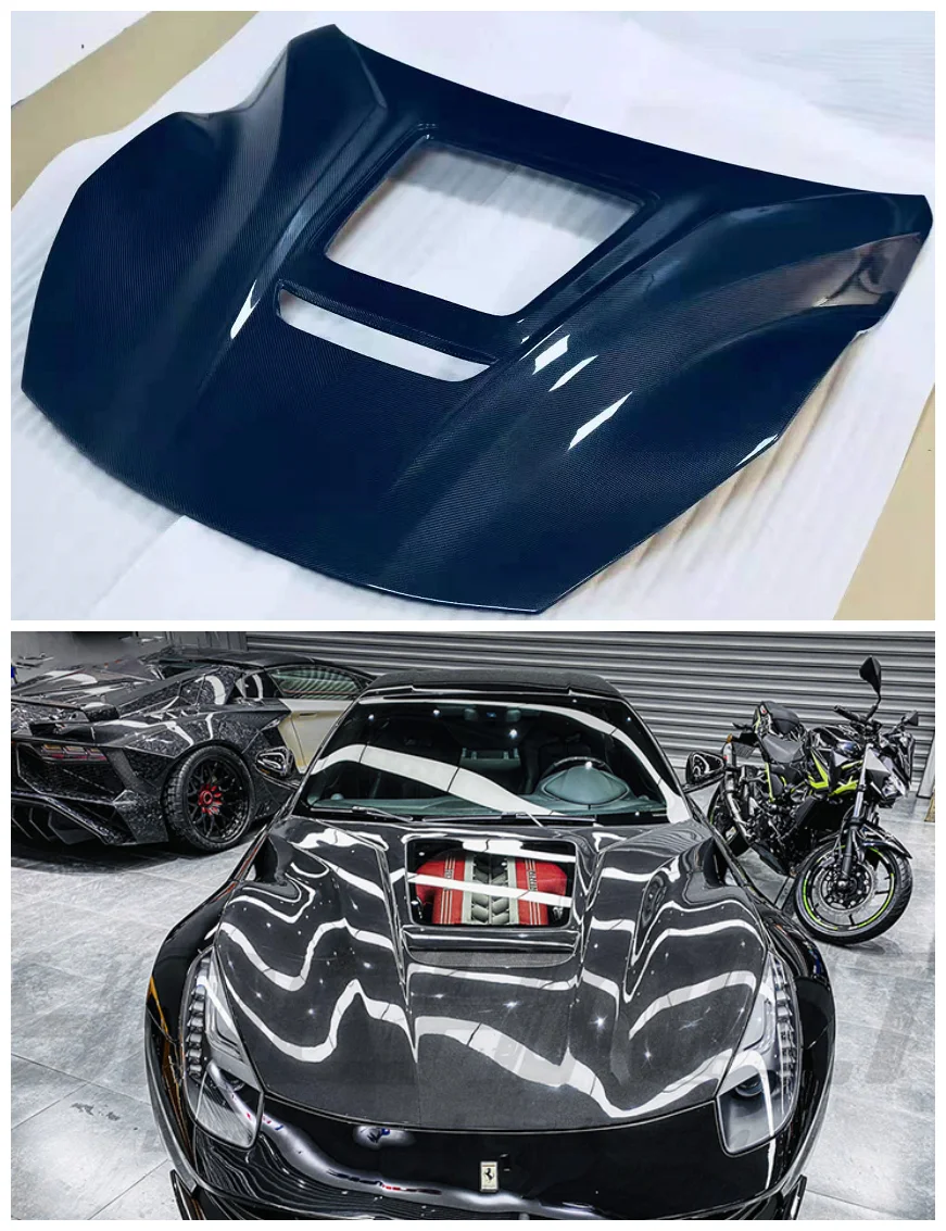 High quality Carbon Fiber Clear Glass Front Bumper Engine Hood Vent Cover Fits For Ferrari F12