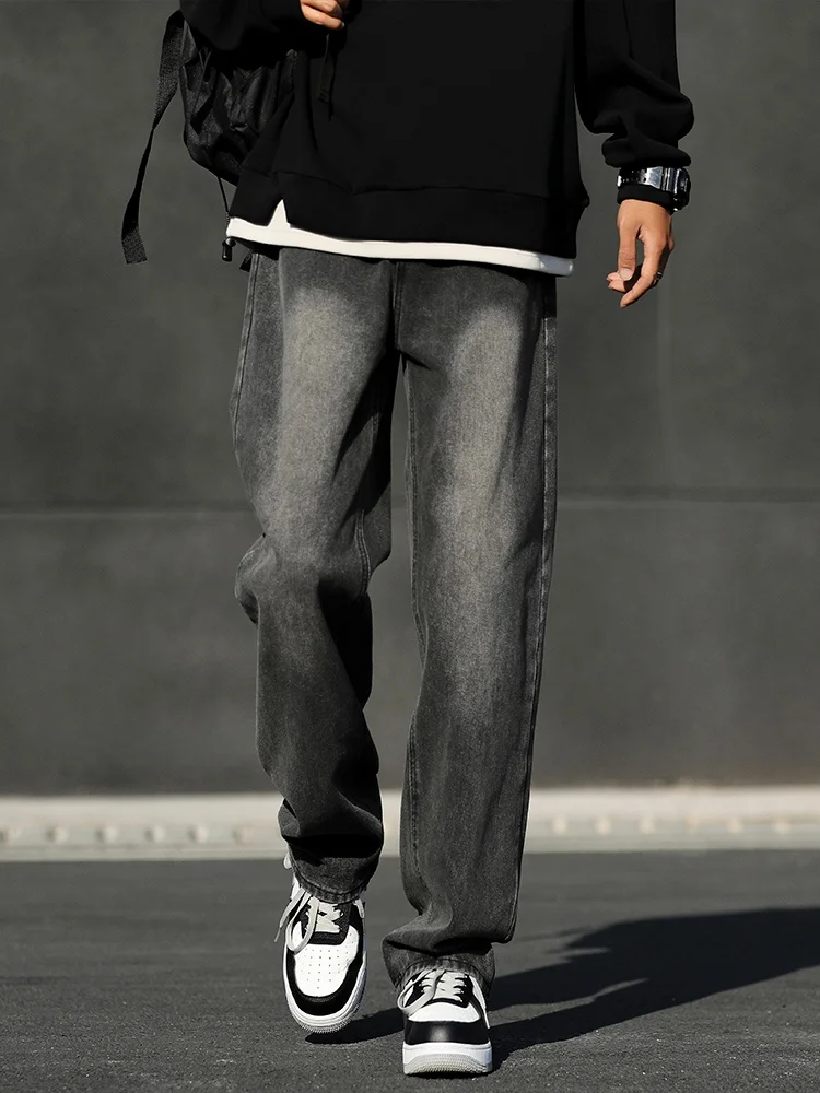 

Retro ey Denim Jeans Men's Spring Autumn 2024 New American Waed High Street Straight Casual Long Pants Leisure Faion