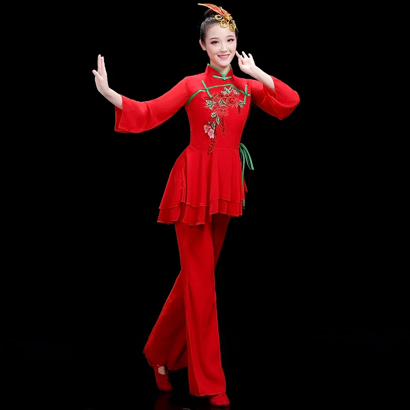 Adult women Yangko dress Female dress New festive fan dance set Chinese style folk dance dress performance hanfu women