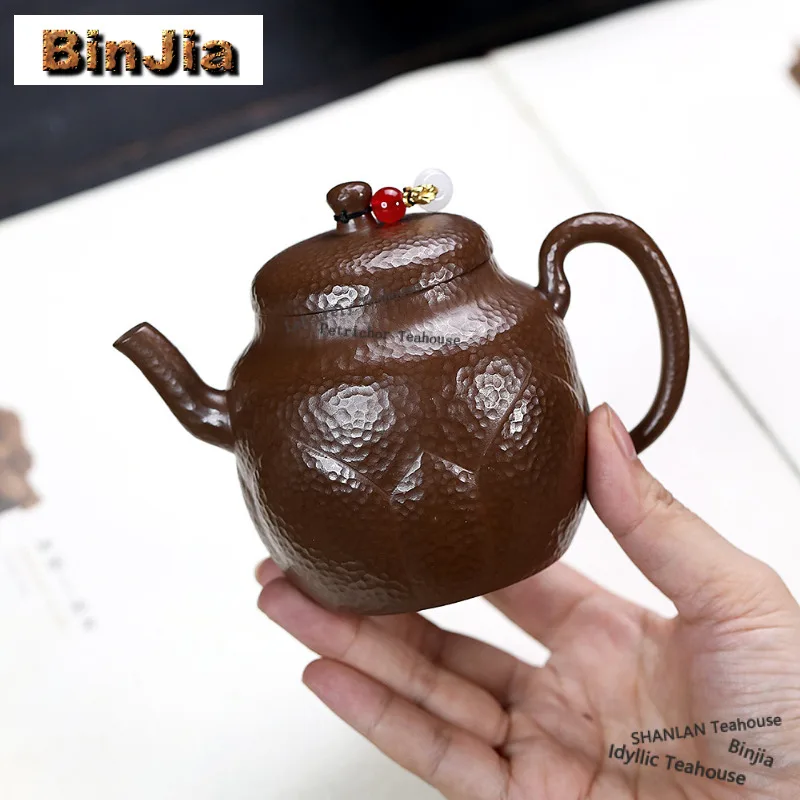 

250ml Luxury Yixing Purple Clay Teapots Handmade Stone Pattern Lotus Pot Raw Ore Red Gold Zhu Mud Kettle Zisha Tea Set Gifts