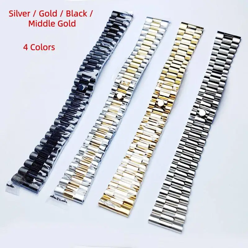 President 20mm 21mm 22mm 3 Beads Stainless Steel Silver Hidden Clasp Solid Straight Curved End Watch Strap Band For RLX Watch