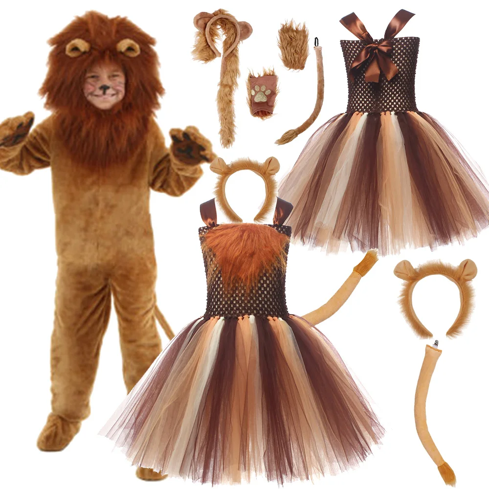 

Kids Lion Cosplay Tutu Dress Children Girls Stage Performance Roleplay Costume Jumpsuit Outfits Halloween Carnival Party Suit