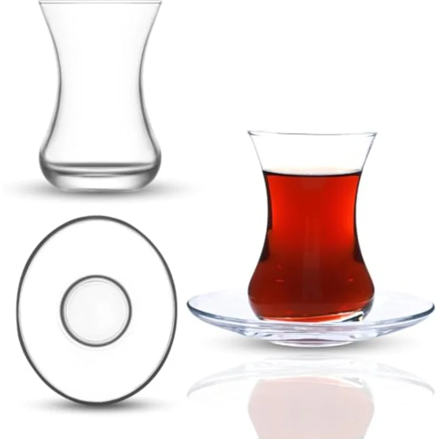 

Turkish Tea Glass Set Slim Waist Design with Thick Base Prevent Tea From Getting Cold Big Size Easy to Keep for People Elliptic