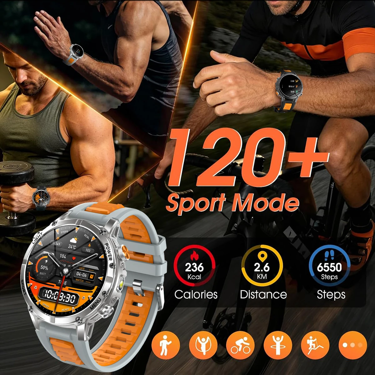 Military Smartwatch with IP68 Waterproof & Flashlight