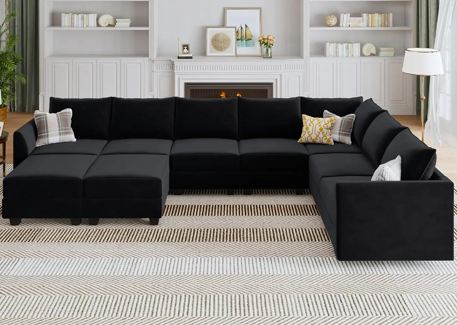 

Modular Sectional Sofa Velvet U Shaped Couch with Storage Oversized Sectional Sofa Couch for Living Room, Black