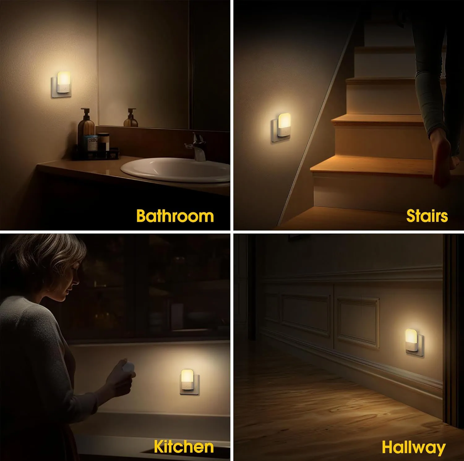 2pcs Night Light Socket with Twilight Sensor 3 Stage Dimmable 2700K Warm White Night Light for Bedroom Stairs Kitchen