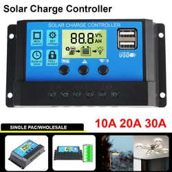 Solar Controller Dual USB LCD Display MPPT Accessory Solar Battery Regulator PV Regulator 10A 20A 30A 12V 24V Built-in Timer
