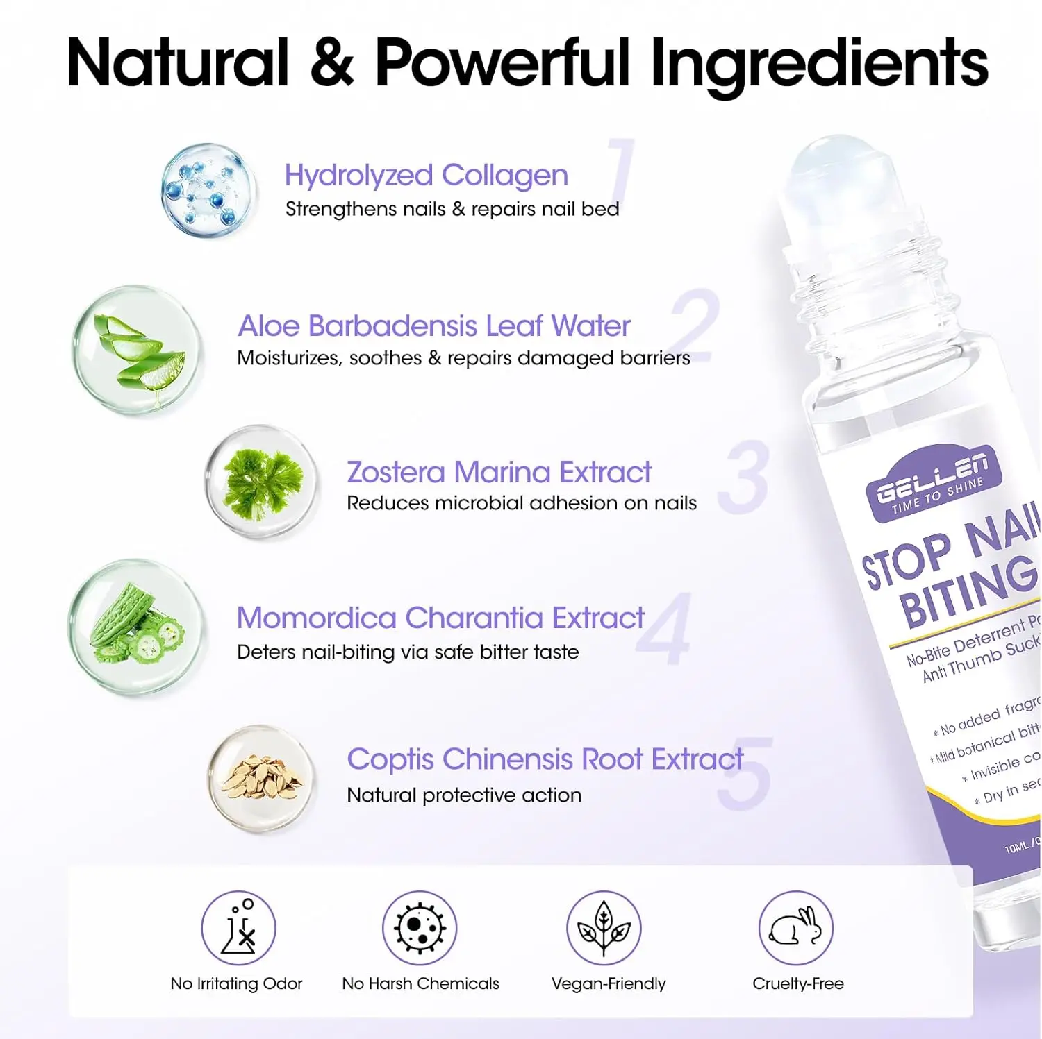 GELLEN Nail Biting Treatment Care Solution 10ml Roll-On Stop Thumb Sucking Deterrent Quick Dry Water Resistant Nail Polish