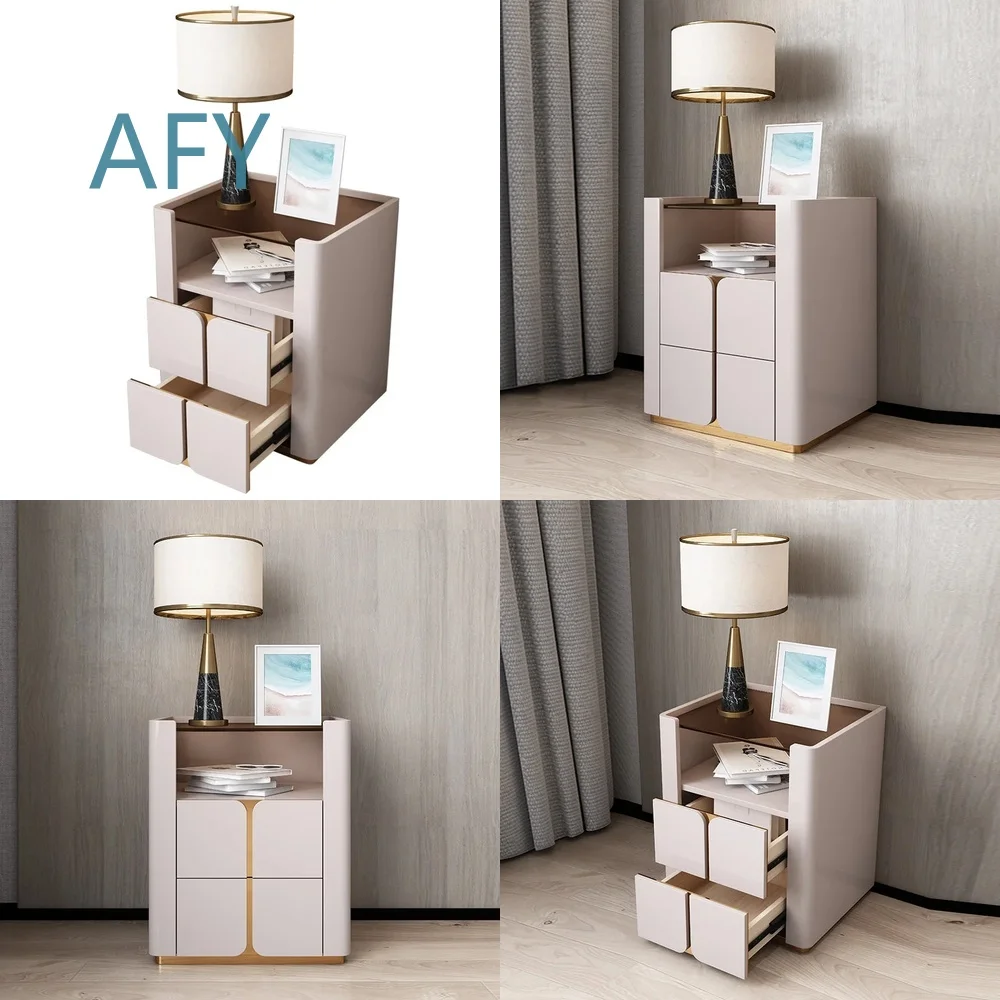 Modern Simple Nightstand for Bedroom Bedside Storage Cabinet Light Luxury Senior Style Fashion Small Side Table with Drawers