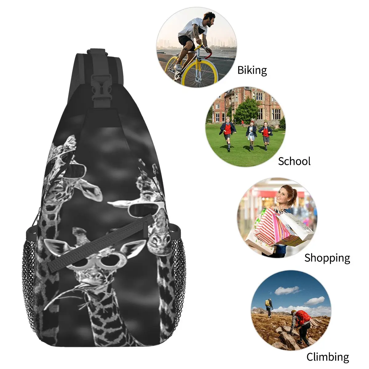 Giraffe Art Cute Crossbody Sling Bag Small Chest Bag animal cartoon Shoulder Backpack Daypack for Hiking Travel Camping Bag