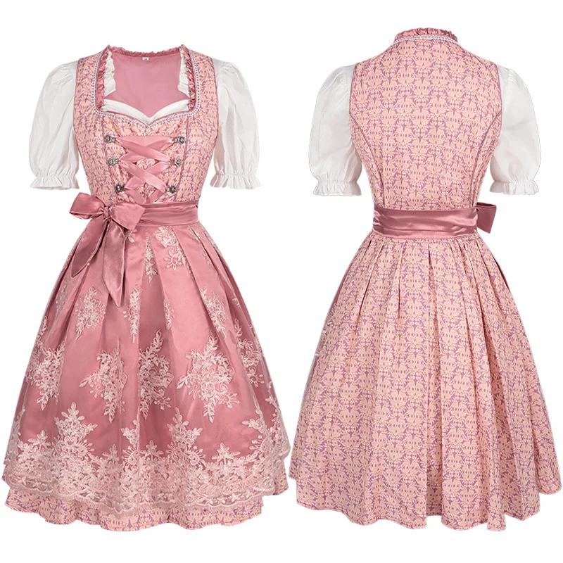 

German Oktoberfest Costume Woman Pink Dirndl Dress Bavarian Traditional Clothing Women Festival Bar Maid Cosplay Party Outfit