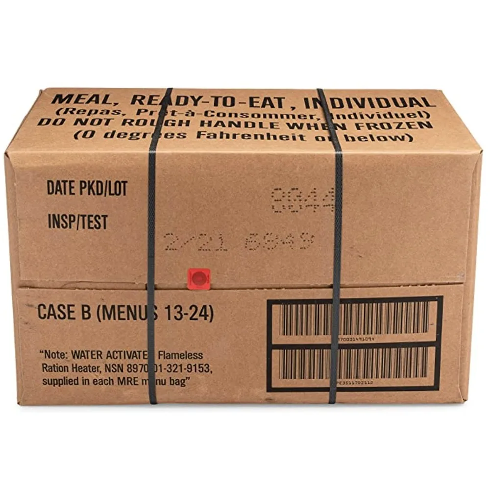 1 unidade 24ct excedente militar MREs – refeições prontas para comer 2021, pacote de casos de inspiração A + B, Menus 1-24 – para camping, caminhadas, emergências