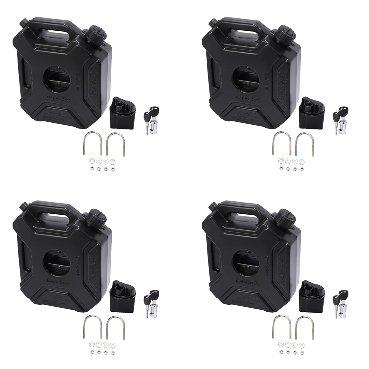 4X 5L Liters Black Fuel Tank Can Car Motorcycle Spare Petrol Oil Tank Backup Jerrycan Fuel-Jugs Canister with Lock & Key