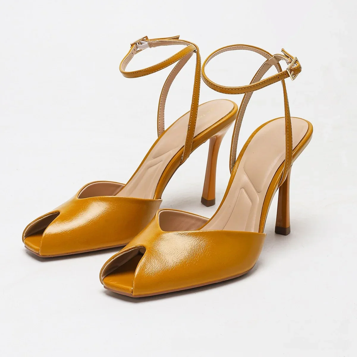 Solid Color Sexy Peep Toe Stiletto Wedding Shoes Open Toe Light Weight Summer PU Ultra High Heels Sandals