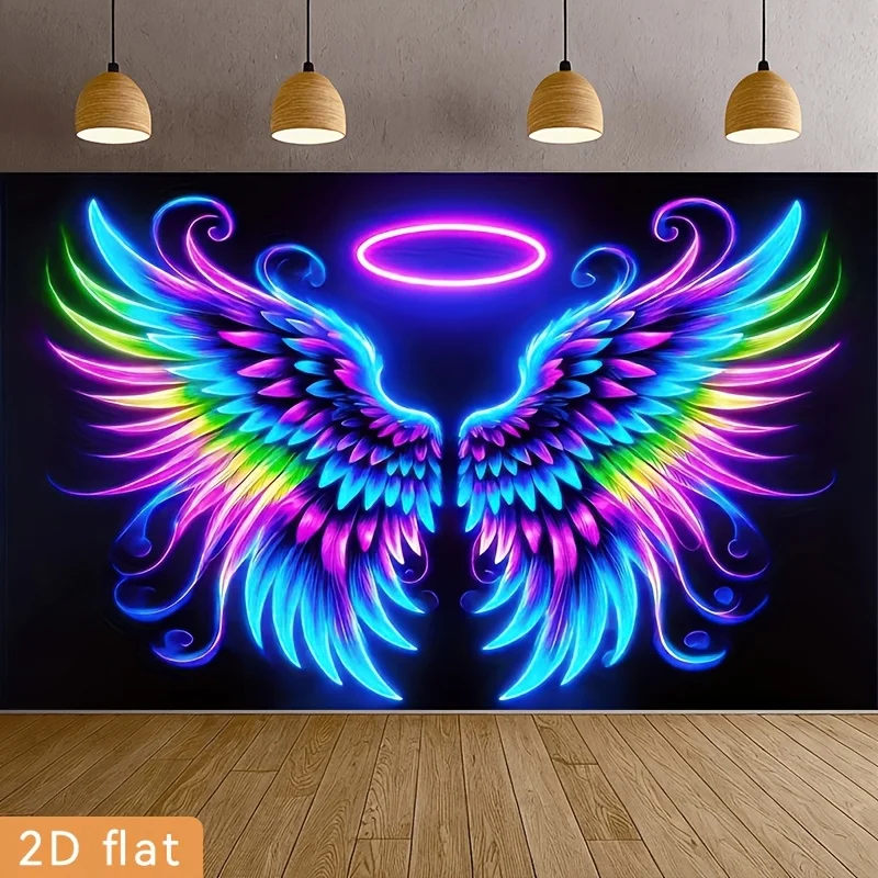 Vibrant Neon Angel Wings Wall Tapestry Art Print Psychedelic Rainbow Gradient Home Decor Modern Bohemian Bedroom Nursery Wall