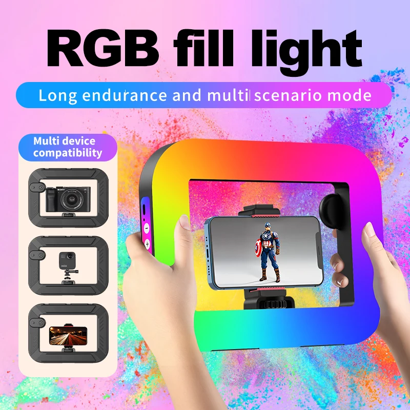 Smartphone Video Rig Handheld RGB Ring Light Selfie Light Phone Video Stabilizer for Camera Smartphone Action Camera YouTube Set