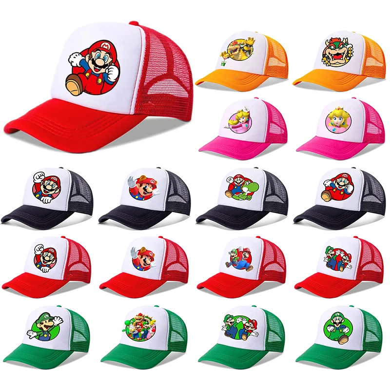 MINISO Anime Cartoon Super Mario Bros Children Boys Girls Outdoor Sport Baseball Caps Summer Men Women Hip Hop Sunshade Mesh Hat