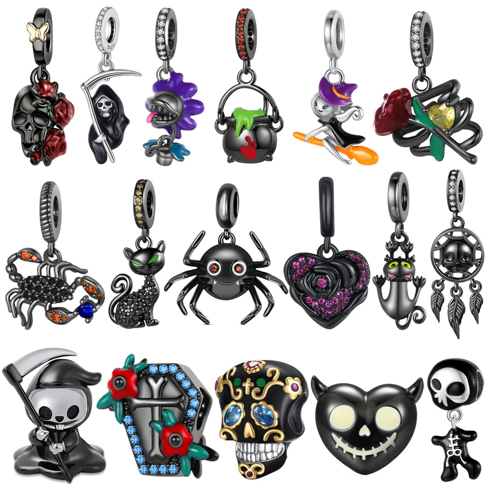 

2025 New Charms 925 Sterling Silver Black Gothic Charm Beads Fit Snake Chain Bracelet Necklace Women DIY Jewelry