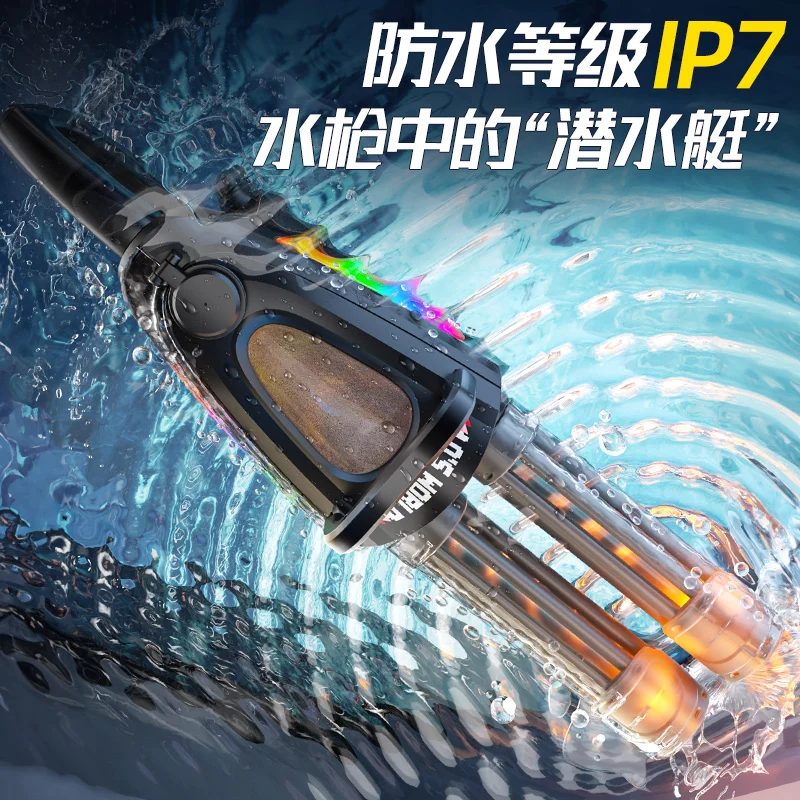 ไฟฟ้า LED หมุนบาร์เรล Gatling น้ําปืนของเล่นสเปรย์น้ําอัตโนมัติ Blaster Cannon สระว่ายน้ําของเล่นฤดูร้อนสําหรับเด็กผู้ใหญ่