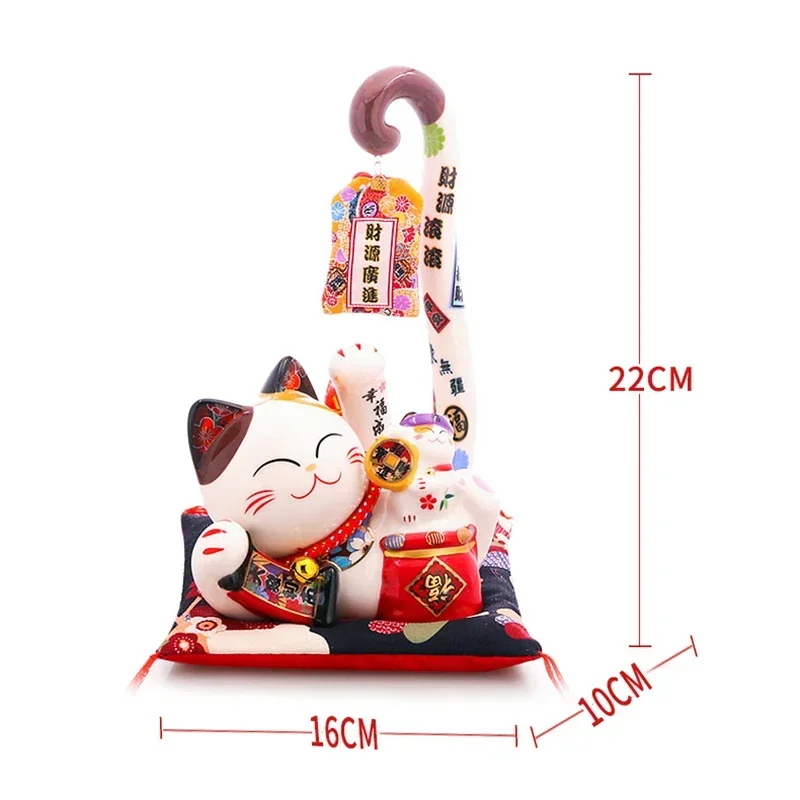 8.6 inch Ceramic Maneki Neko Lucky Cat Money Box Coin Bank Japanese Long Tail Fortune Cat Feng Shui Home Decoration Wedding Gift