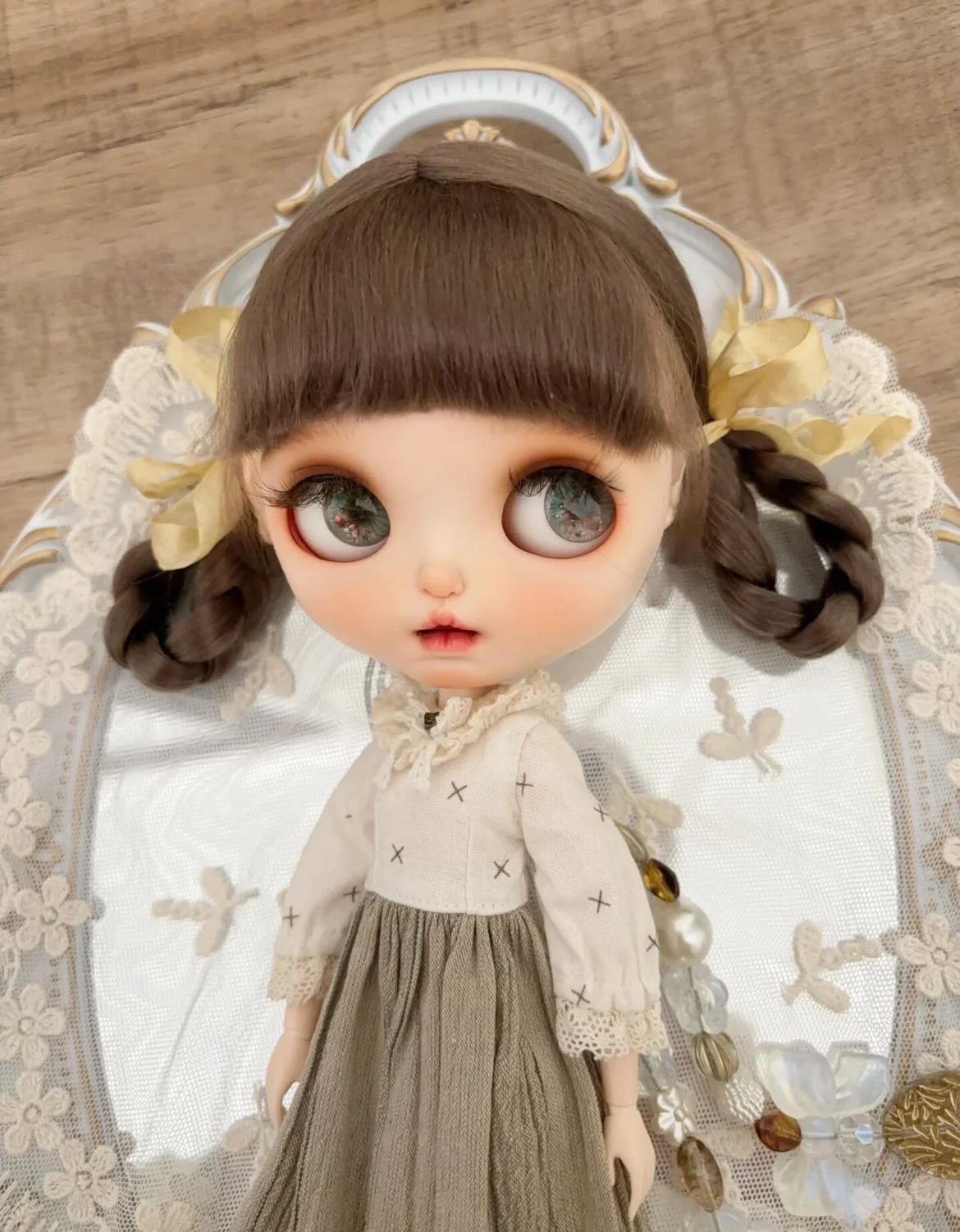 Wig For Doll Brown Color Blythe Doll Wig, Hard Head Shell Mohair Hair Free Shipping