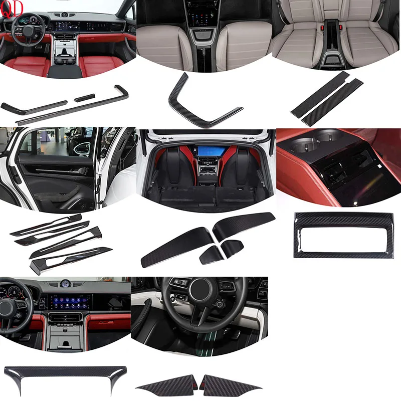 For Porsche Panamera 2024-2026+ Real Carbon Fiber Car Center Console Trim Strip Air Outlet Upper Panel Cover Auto Accessories