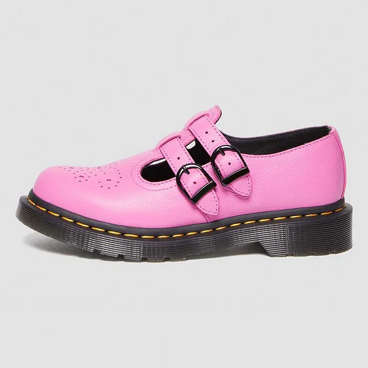 

Hot Pink Round Toe Cut-Out Double Buckled Straps Mary Jane Shoes