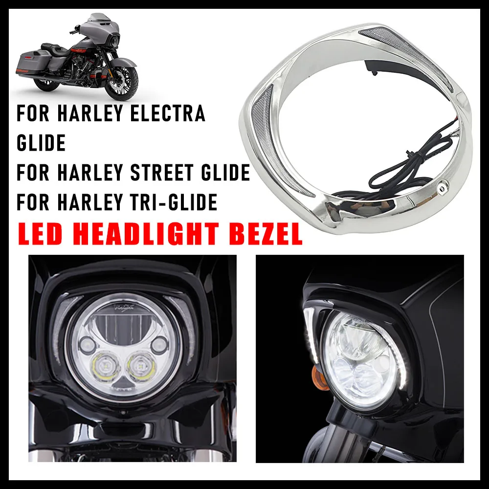 

NEWChrome & Black LED Headlight Bezel For Davidson Touring Tri Road King Street Electra Glide Low FLHTCU Ultra Limited 2014-2021