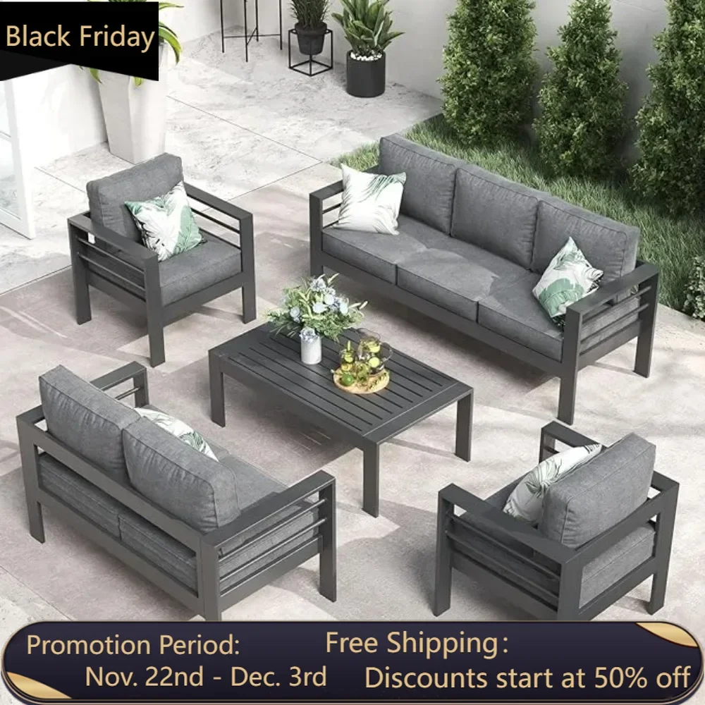 

Outdoor Aluminum Furniture Set, 5 Pieces Patio Sectional Conversation Chat Sofa Modern Seating Set with Coffee Table