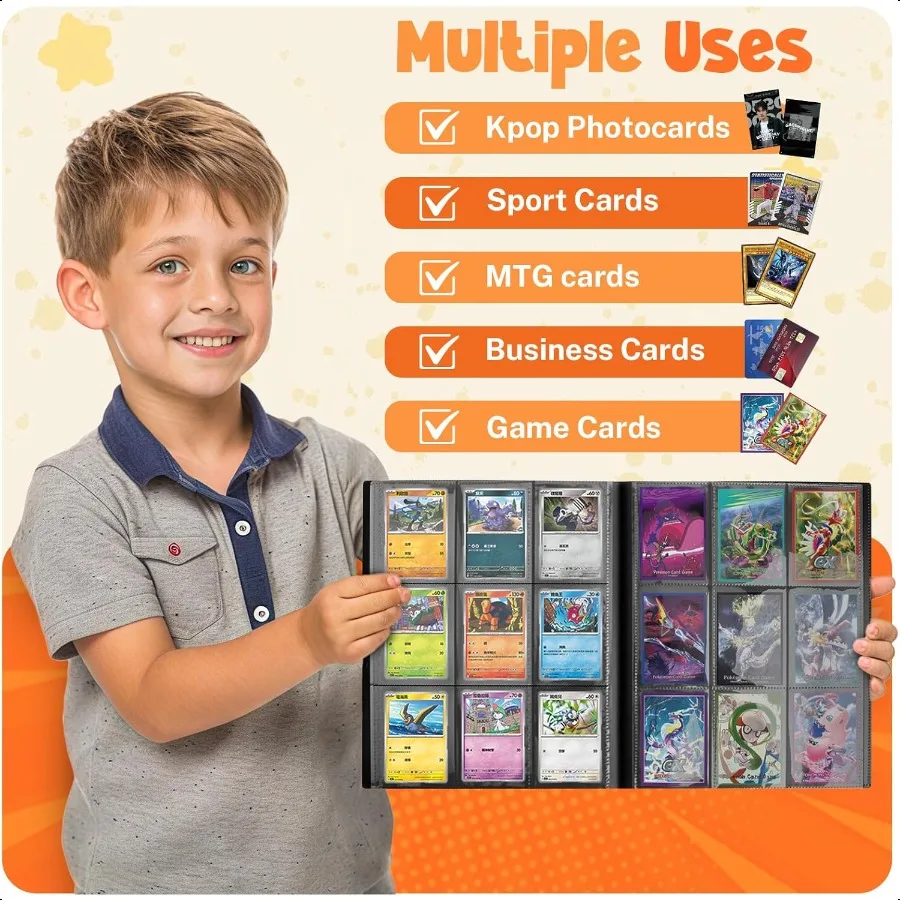 Pasta de cartão com 9 bolsos, álbum de cartão comercial, 20 páginas, capacidade de 360 cartões, fichário de cartão esportivo, fichários de cartão premium, compatível com wi