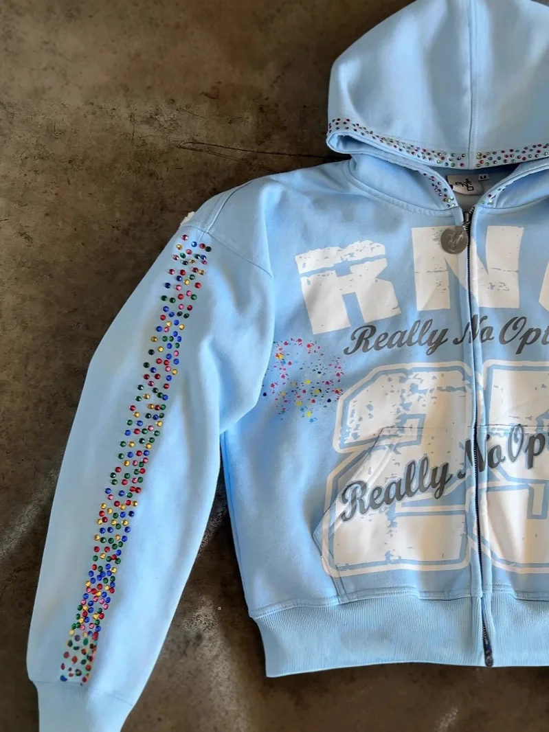 가을 빈티지 새로운 스타일의 뜨거운 벽돌 편지 인쇄 카디건 후드 거리 트렌드 지퍼 후드 의류