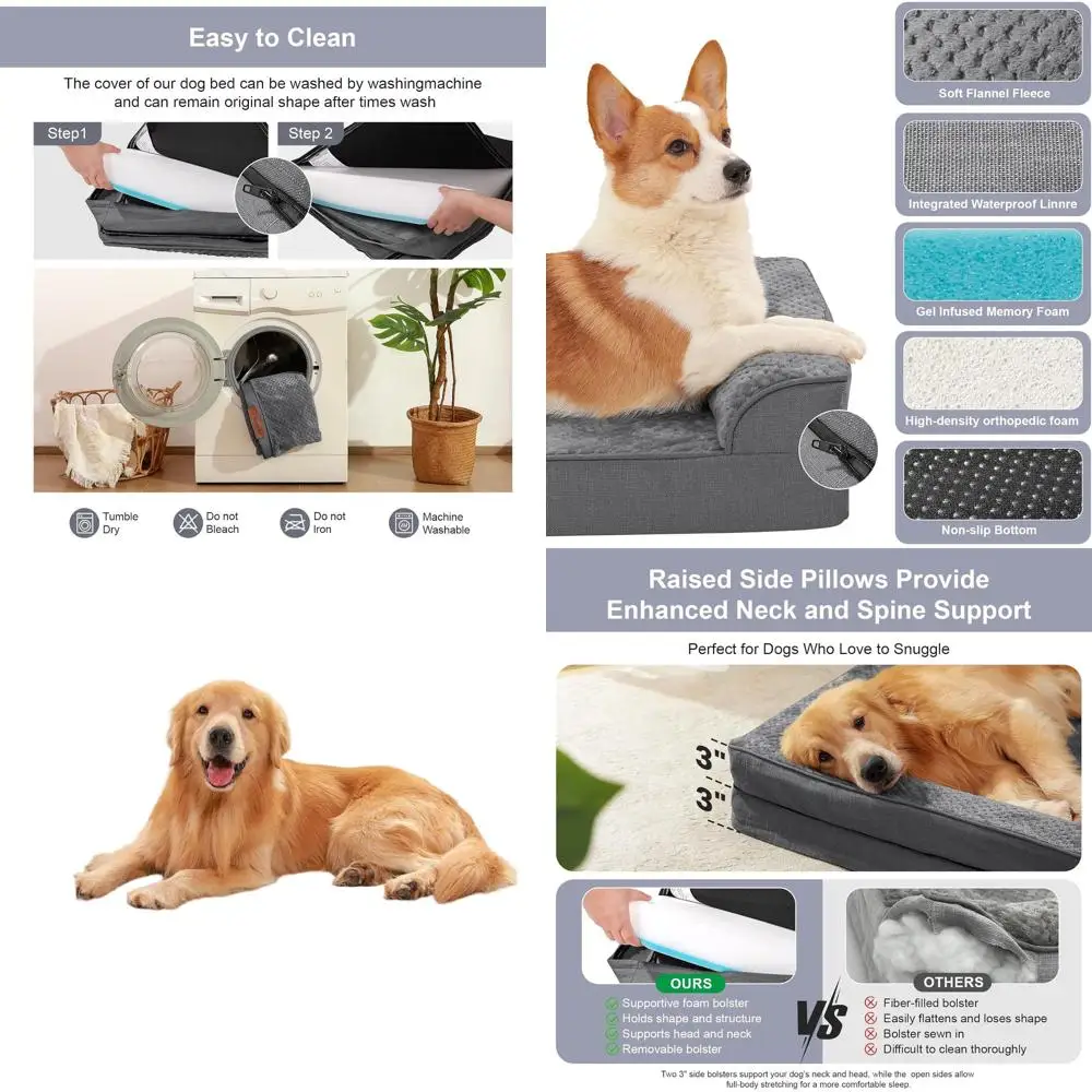 

Большая ортопедическая лежанка для собак из пены с эффектом памяти, для крупных пород, с моющимся чехлом, нескользящим основанием, водонепроницаемая, подходит для использования в помещении и на улице.