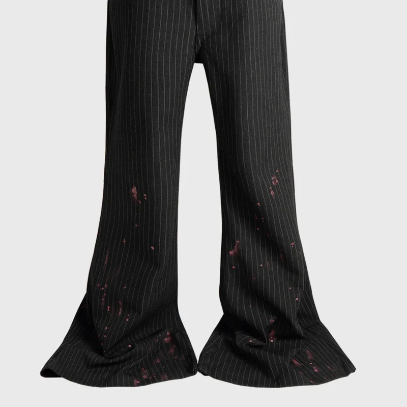 WVGA Frühling Herbst Neue Mann Flut High Street Splash-tinte Cut Gestreiften Design Nische Chic Casual Ausgestelltes Breite bein Anzug Hosen Ins W9168