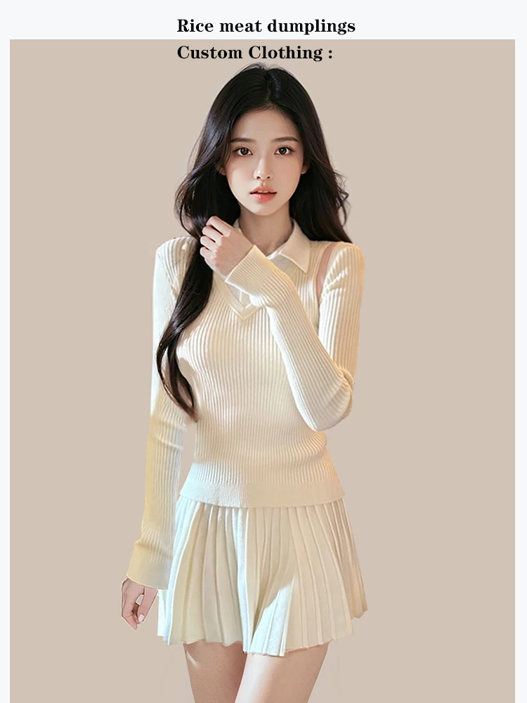 

Korean Style A-Line Skirt And Knitted Top Set Women's Fashion Ensemble Fake Two-Piece Long Sleeve Winter Collection