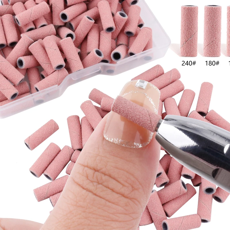 50/100 Piezas Bandas de Pulido de Uñas de 3mm - 120/150/180/240 Granos Mini Cabezal de Taladro para Uñas Accesorio de Lima Eléctrica Herramienta de Manicura 4
