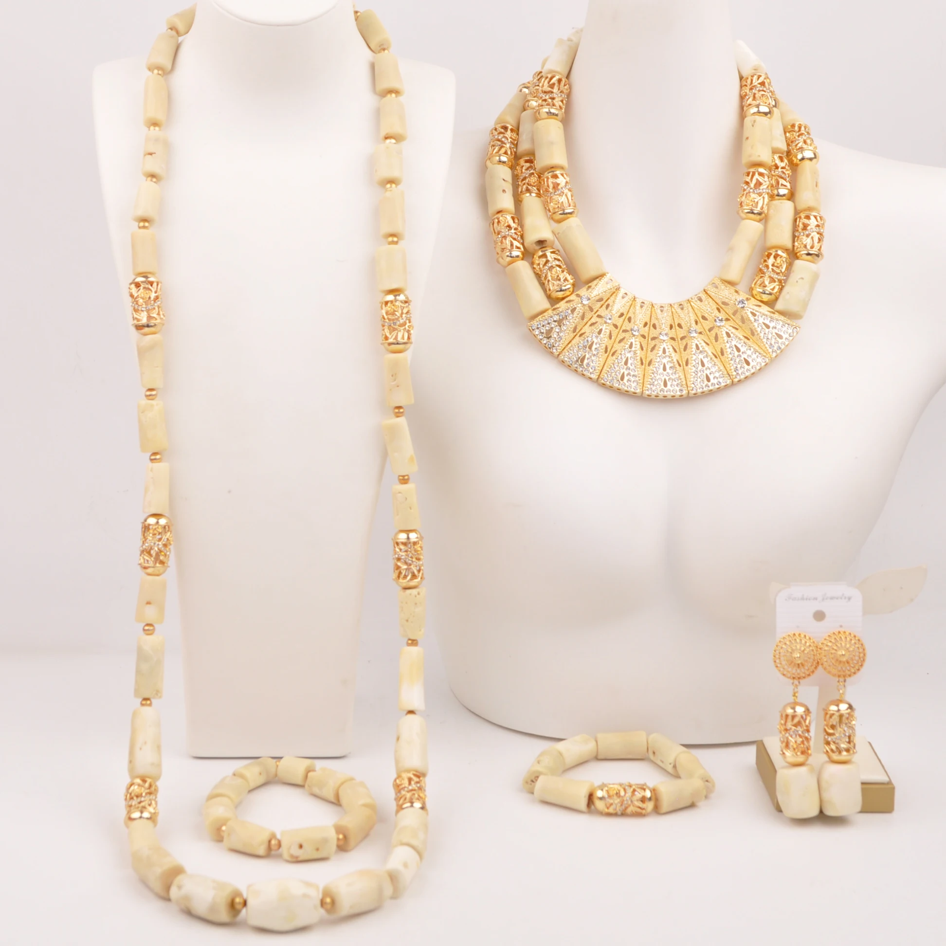 

Fashion White Original Coral Jewelry Set for Couple Nigerian Wedding African Beads